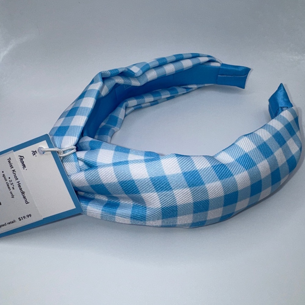 Draper James Twist Knot Headband Blue & White Gingham - Picture 3 of 3